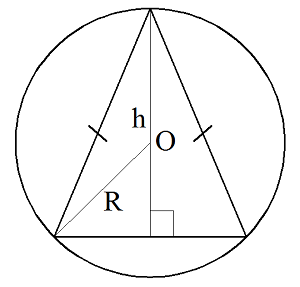 Площадь равнобедренного треугольника по высоте и радиусу описанной окружности