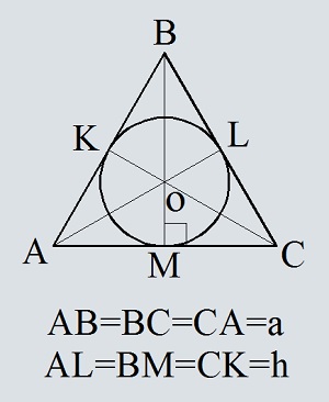 Площадь круга вписанного в равносторонний треугольник, по стороне треугольника
