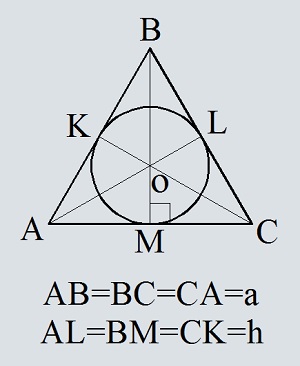 Площадь круга вписанного в равносторонний треугольник, по высоте треугольника