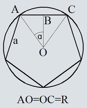 Площадь круга описанного около правильного многоугольника, по стороне и количеству вершин многоугольника