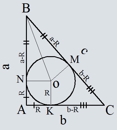 Прямоугольный треугольник в который вписана окружность. Окружность вписанная в прямоугольный треугольник.
