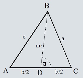 Вывод формулы длины медианы треугольника через стороны