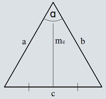 Вывод формулы длины медианы треугольника через две стороны и угол между ними